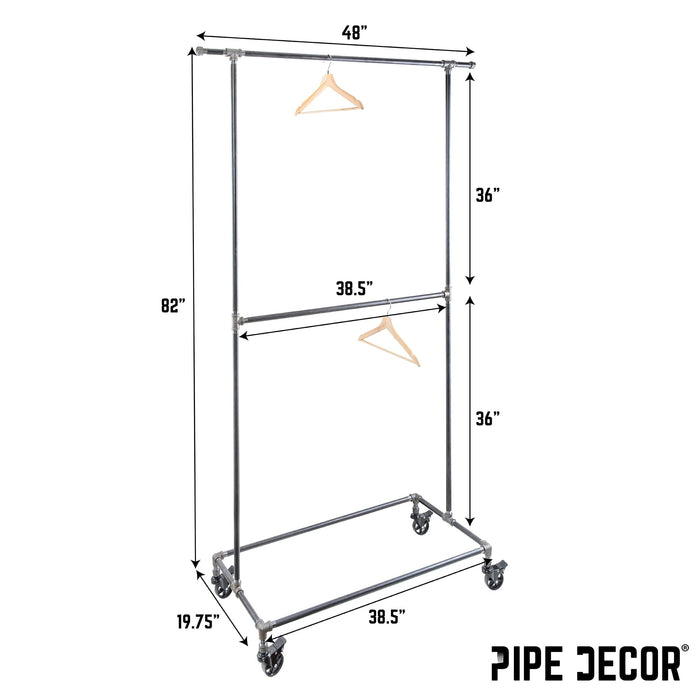 82 in. Rolling Double Rod Clothing Rack - Sweatfully