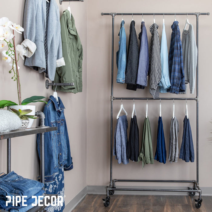 82 in. Rolling Double Rod Clothing Rack - Sweatfully