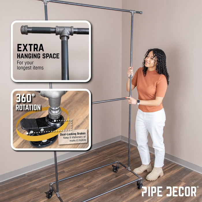 82 in. Rolling Double Rod Clothing Rack - Sweatfully