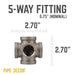 3/4 in. Black 5-Way Fitting - Sweatfully