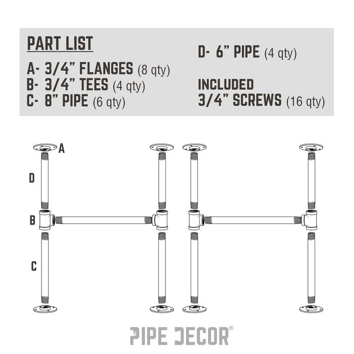 3/4 in. H Round Flange Pipe Kit for Coffee Table/Bench Legs - Sweatfully