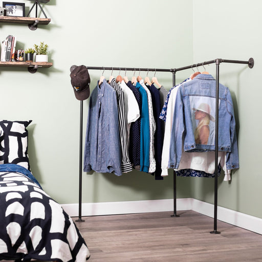 Wall And Floor Mounted Clothing Rack By PIPE DECOR - Sweatfully