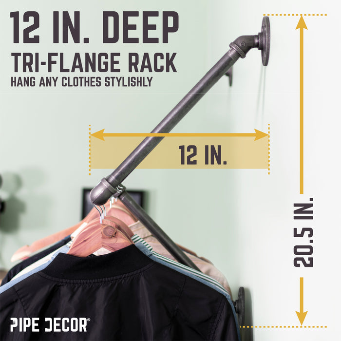 28 in. Tri-flange Wall Mounted Clothing Rack By PIPE DECOR - Sweatfully
