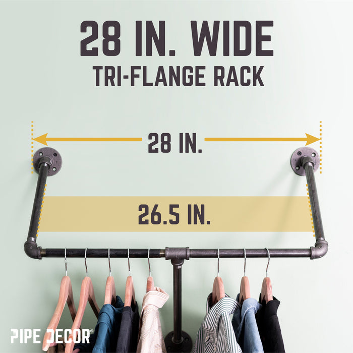 28 in. Tri-flange Wall Mounted Clothing Rack By PIPE DECOR - Sweatfully