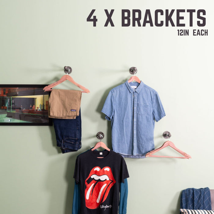 1/2 in. x 12 in. Clothing Hanging Bracket Kit, 4 Pack - Sweatfully