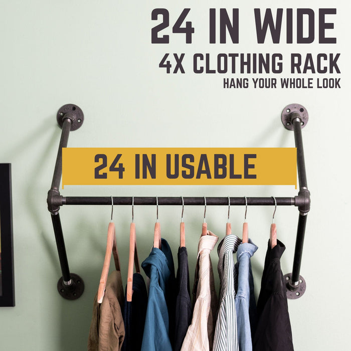 24 in. Quad-Flange Wall Mounted Clothing Rack By PIPE DECOR - Sweatfully