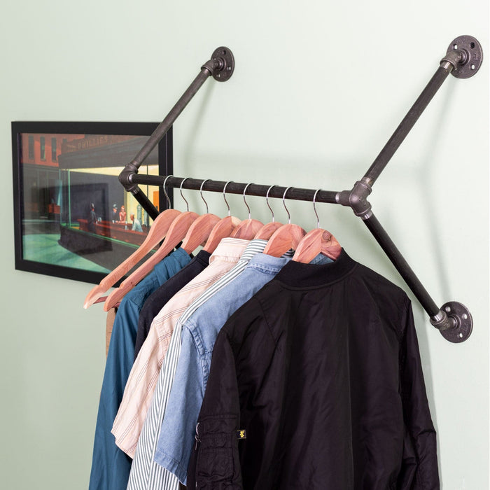 24 in. Quad-Flange Wall Mounted Clothing Rack By PIPE DECOR - Sweatfully