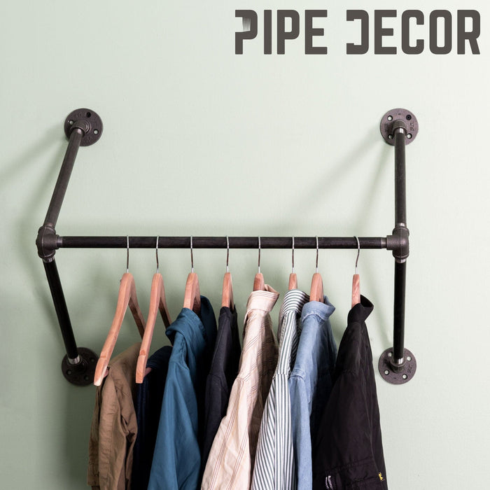 24 in. Quad-Flange Wall Mounted Clothing Rack By PIPE DECOR - Sweatfully