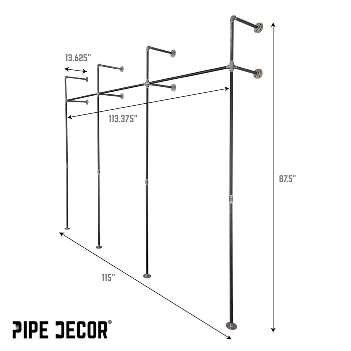 115 in. Wall Mounted Clothing Rack, Triple - Sweatfully