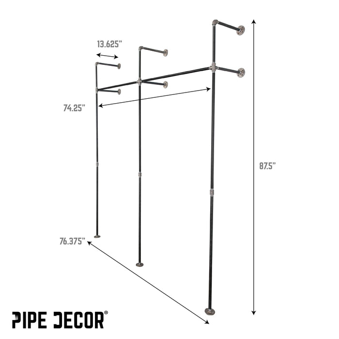 76.375 in. Wall Mounted Clothing Rack, Double - Sweatfully