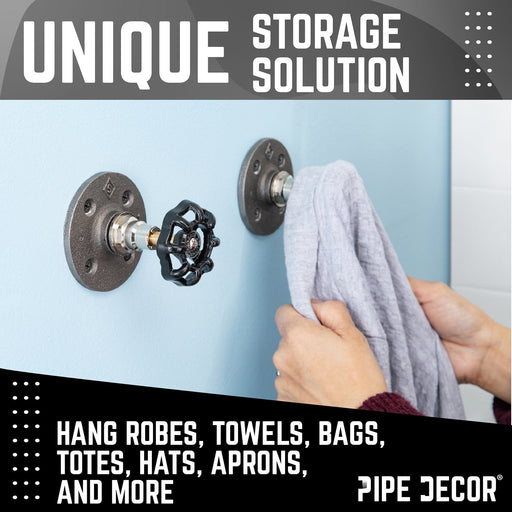Black Industrial Spigot Wall Hook with Flange (2-Pack) - Sweatfully