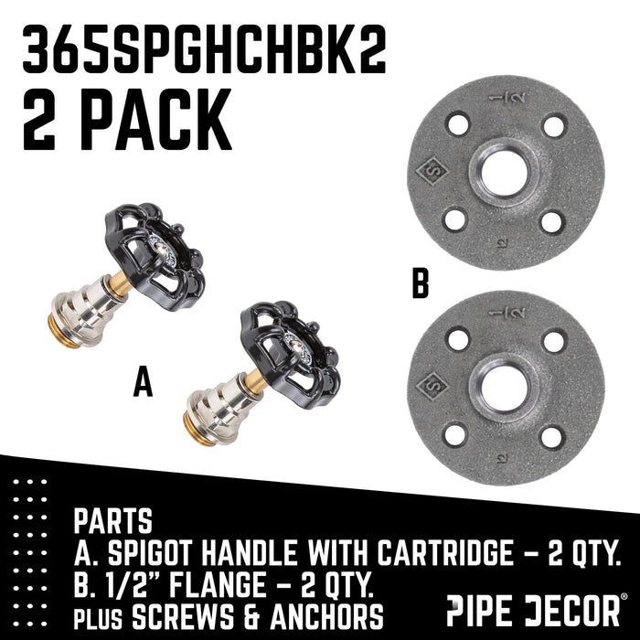 Black Industrial Spigot Wall Hook with Flange (2-Pack) - Sweatfully