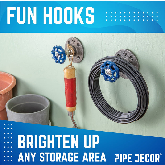 Blue Industrial Spigot Wall Hook with Flange (2-Pack) - Sweatfully