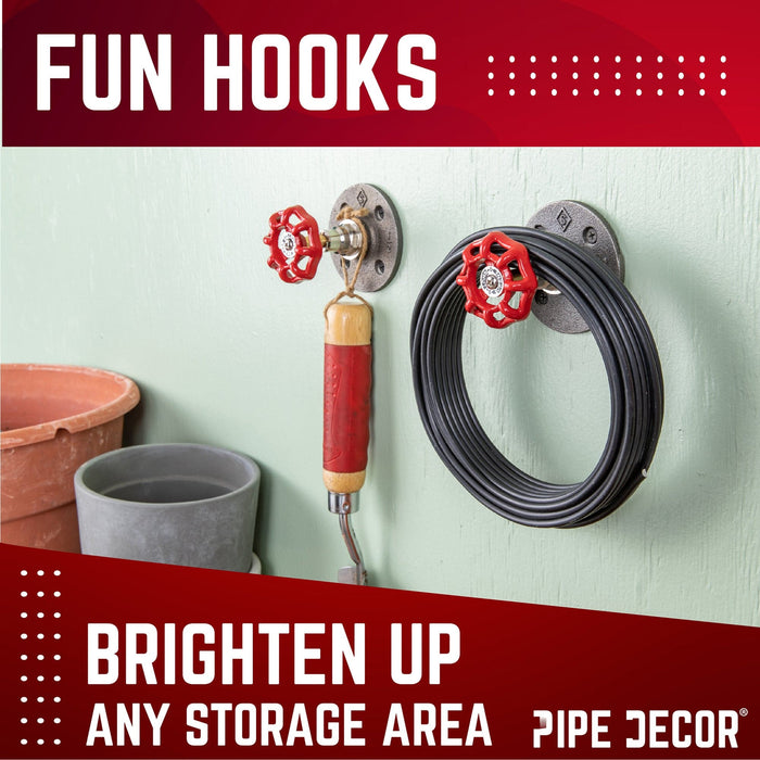 Red Industrial Spigot Wall Hook with Flange (2-Pack) - Sweatfully