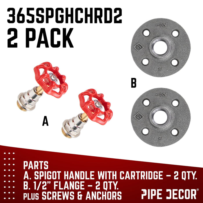 Red Industrial Spigot Wall Hook with Flange (2-Pack) - Sweatfully
