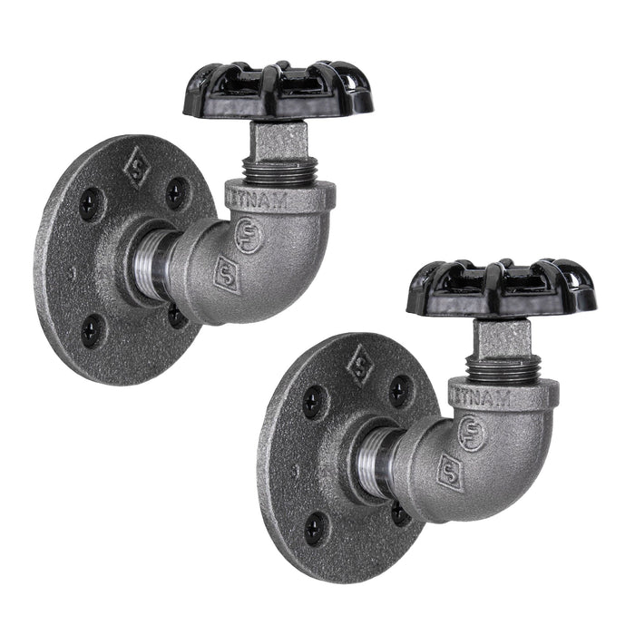Black Industrial Curved Spigot Wall Hook with Flange (2-Pack) - Sweatfully