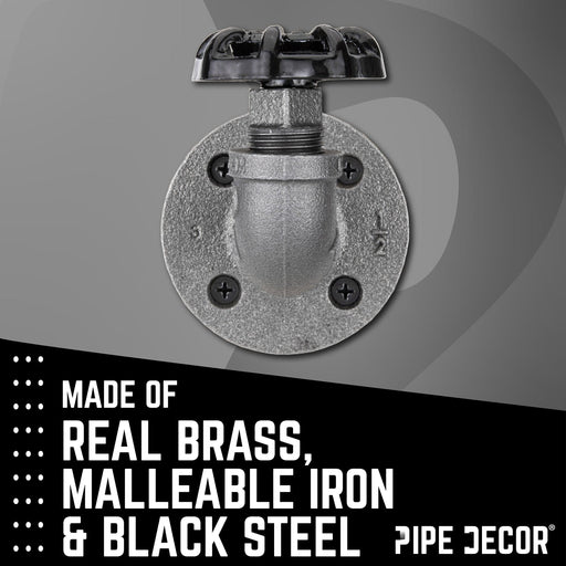 Black Industrial Curved Spigot Wall Hook with Flange (2-Pack) - Sweatfully