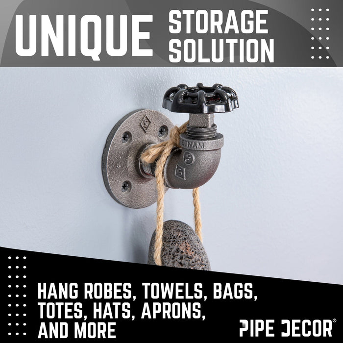 Black Industrial Curved Spigot Wall Hook with Flange (2-Pack) - Sweatfully
