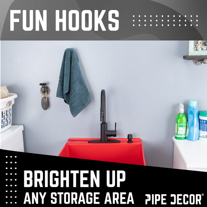 Black Industrial Curved Spigot Wall Hook with Flange (2-Pack) - Sweatfully