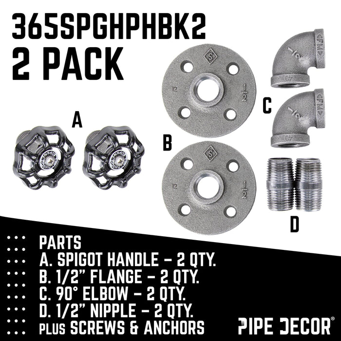 Black Industrial Curved Spigot Wall Hook with Flange (2-Pack) - Sweatfully