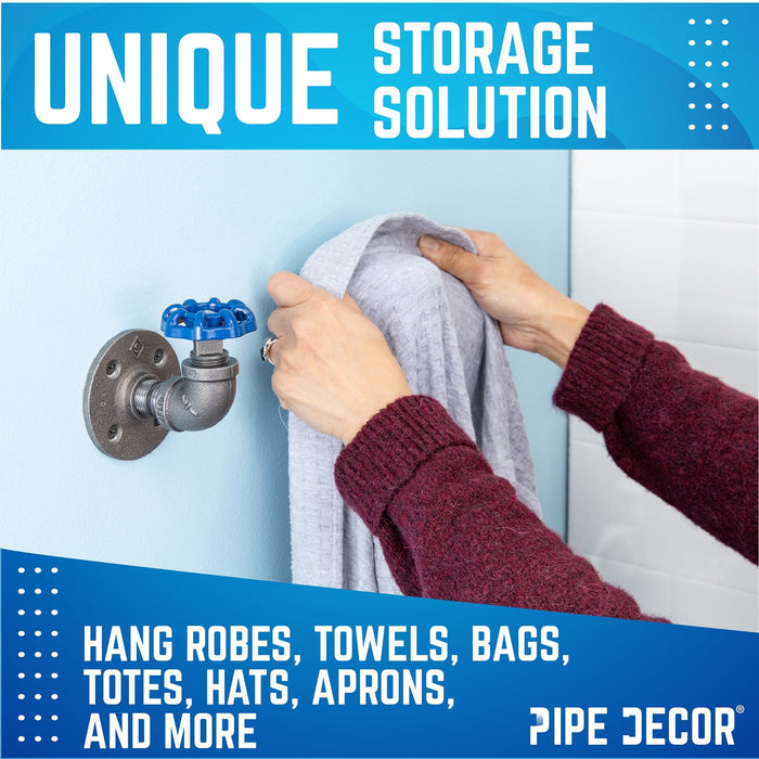 Blue Industrial Curved Spigot Wall Hook with Flange (2-Pack) - Sweatfully