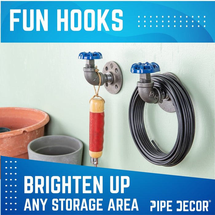 Blue Industrial Curved Spigot Wall Hook with Flange (2-Pack) - Sweatfully