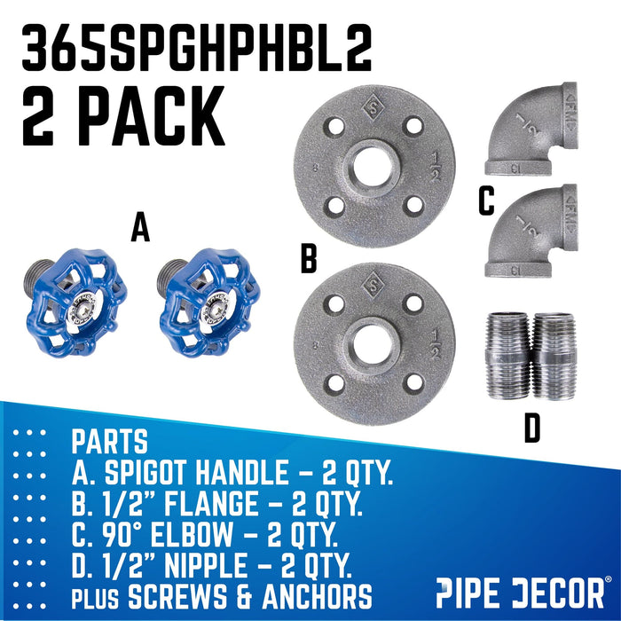 Blue Industrial Curved Spigot Wall Hook with Flange (2-Pack) - Sweatfully