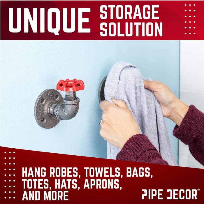 Red Industrial Curved Spigot Wall Hook with Flange (2-Pack) - Sweatfully
