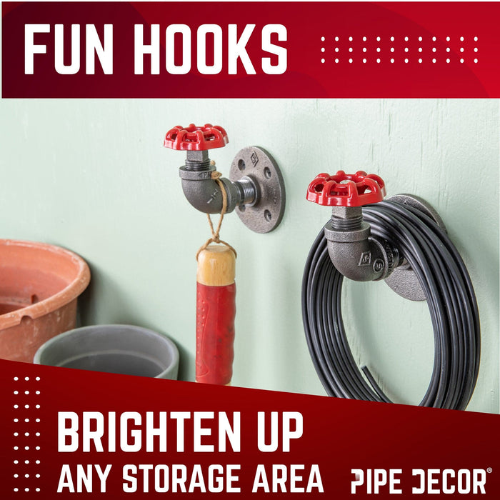 Red Industrial Curved Spigot Wall Hook with Flange (2-Pack) - Sweatfully