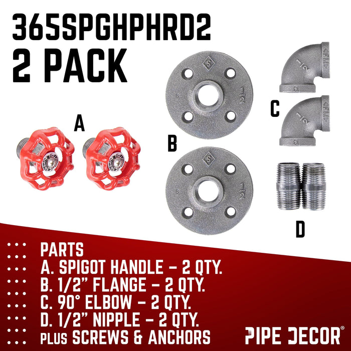 Red Industrial Curved Spigot Wall Hook with Flange (2-Pack) - Sweatfully