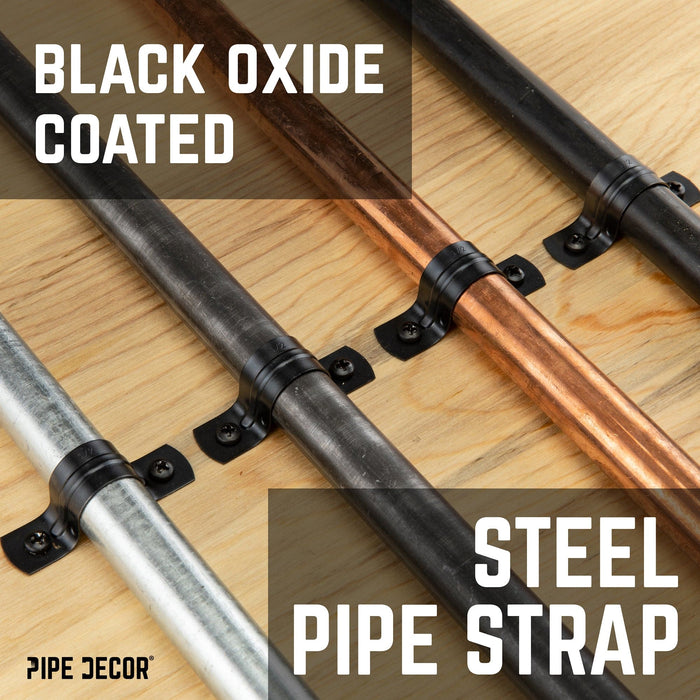 Black Steel U-shaped Pipe Straps for ½” Pipe - Sweatfully