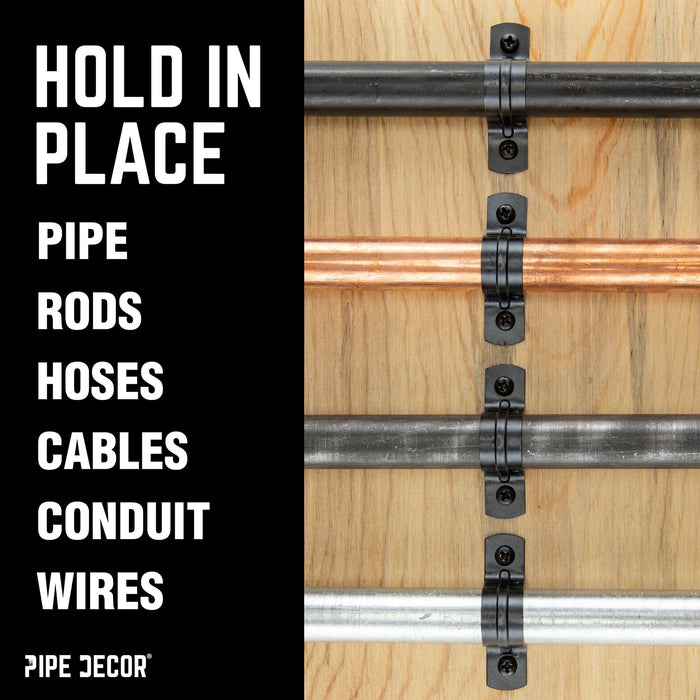 Black Steel U-shaped Pipe Straps for ½” Pipe - Sweatfully