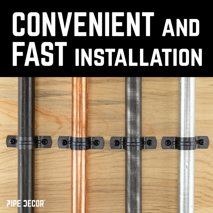 Black Steel U-shaped Pipe Straps for ½” Pipe - Sweatfully