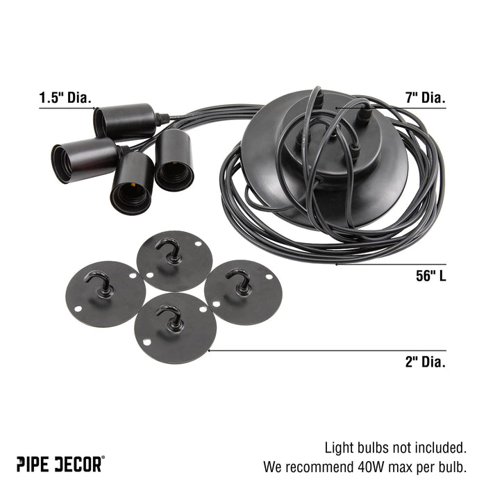 Black Spider Pendant Light with 4 Adjustable Arms - Sweatfully