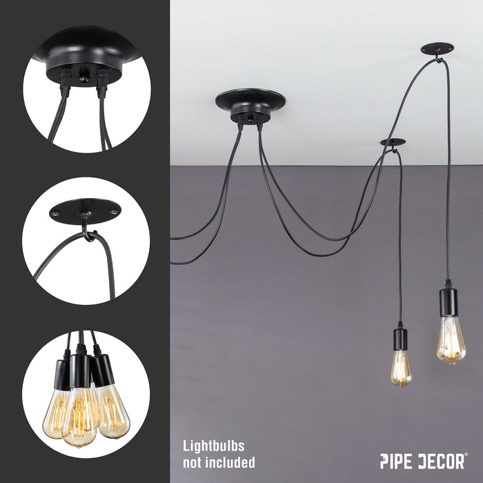 Black Spider Pendant Light with 4 Adjustable Arms - Sweatfully