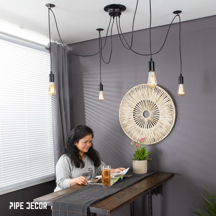 Black Spider Pendant Light with 4 Adjustable Arms - Sweatfully