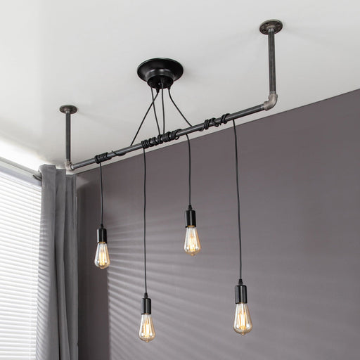 Black Spider Pendant Light Kit with Pipe Bar Hanging Accessory and 4 Adjustable Arms - Sweatfully