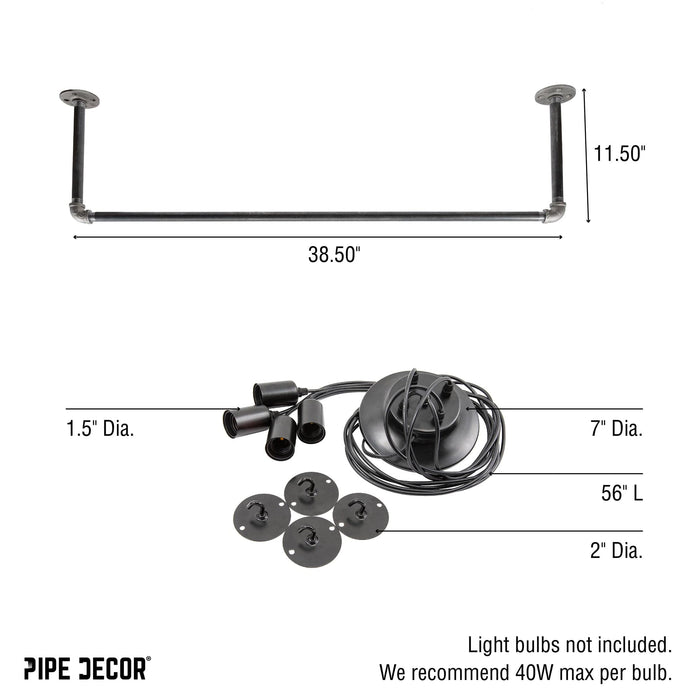 Black Spider Pendant Light Kit with Pipe Bar Hanging Accessory and 4 Adjustable Arms - Sweatfully