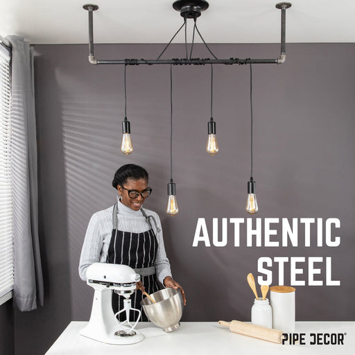 Black Spider Pendant Light Kit with Pipe Bar Hanging Accessory and 4 Adjustable Arms - Sweatfully