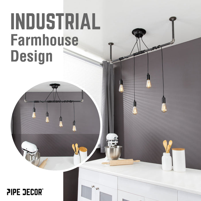 Black Spider Pendant Light Kit with Pipe Bar Hanging Accessory and 4 Adjustable Arms - Sweatfully