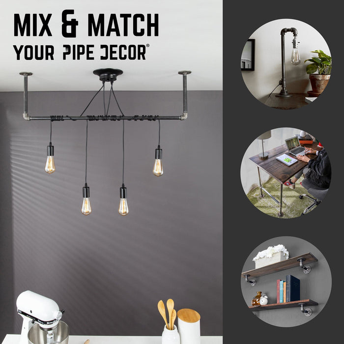 Black Spider Pendant Light Kit with Pipe Bar Hanging Accessory and 4 Adjustable Arms - Sweatfully