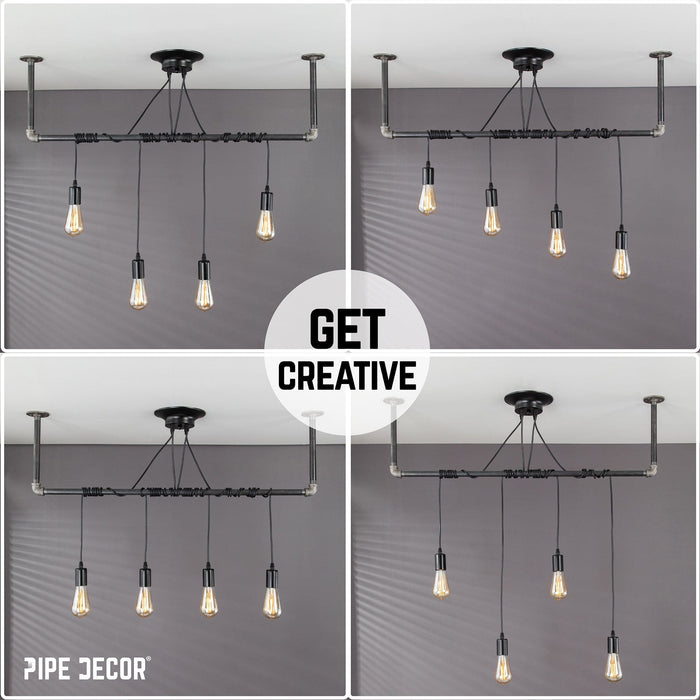 Black Spider Pendant Light Kit with Pipe Bar Hanging Accessory and 4 Adjustable Arms - Sweatfully