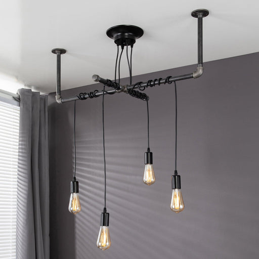 Black Spider Pendant Light Kit with Pipe Cross Hanging Accessory and 4 Adjustable Arms - Sweatfully
