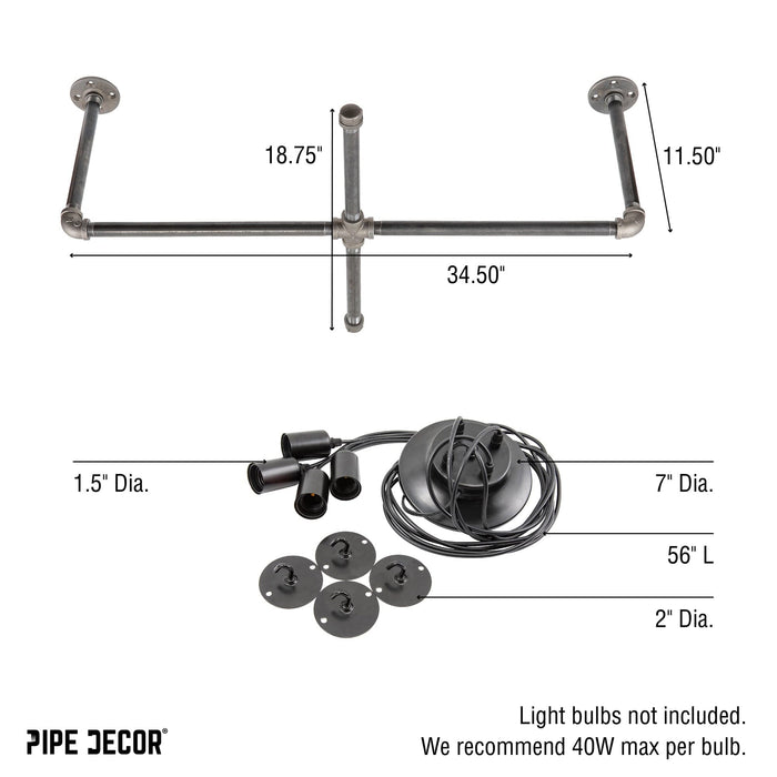 Black Spider Pendant Light Kit with Pipe Cross Hanging Accessory and 4 Adjustable Arms - Sweatfully