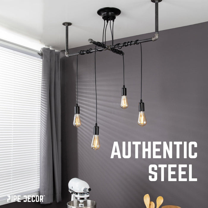 Black Spider Pendant Light Kit with Pipe Cross Hanging Accessory and 4 Adjustable Arms - Sweatfully