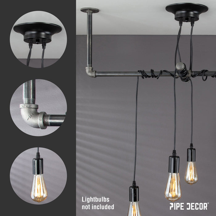 Black Spider Pendant Light Kit with Pipe Cross Hanging Accessory and 4 Adjustable Arms - Sweatfully