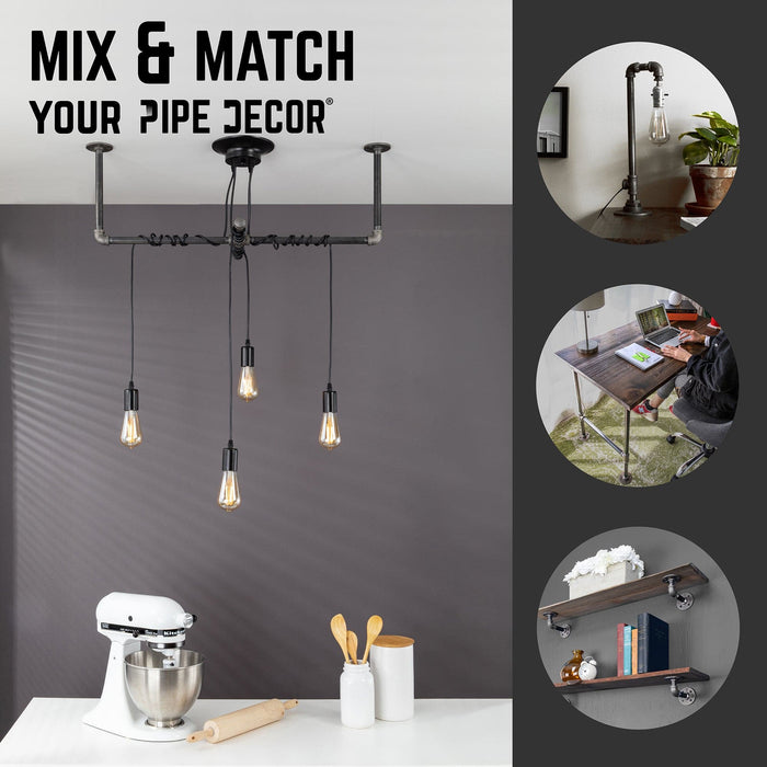 Black Spider Pendant Light Kit with Pipe Cross Hanging Accessory and 4 Adjustable Arms - Sweatfully