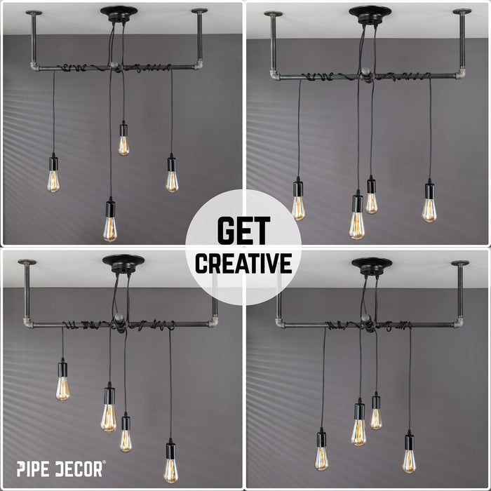 Black Spider Pendant Light Kit with Pipe Cross Hanging Accessory and 4 Adjustable Arms - Sweatfully