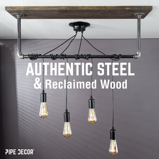Black Spider Pendant Light Kit with Wood and Pipe Bar Hanging Accessory and 4 Adjustable Arms - Sweatfully