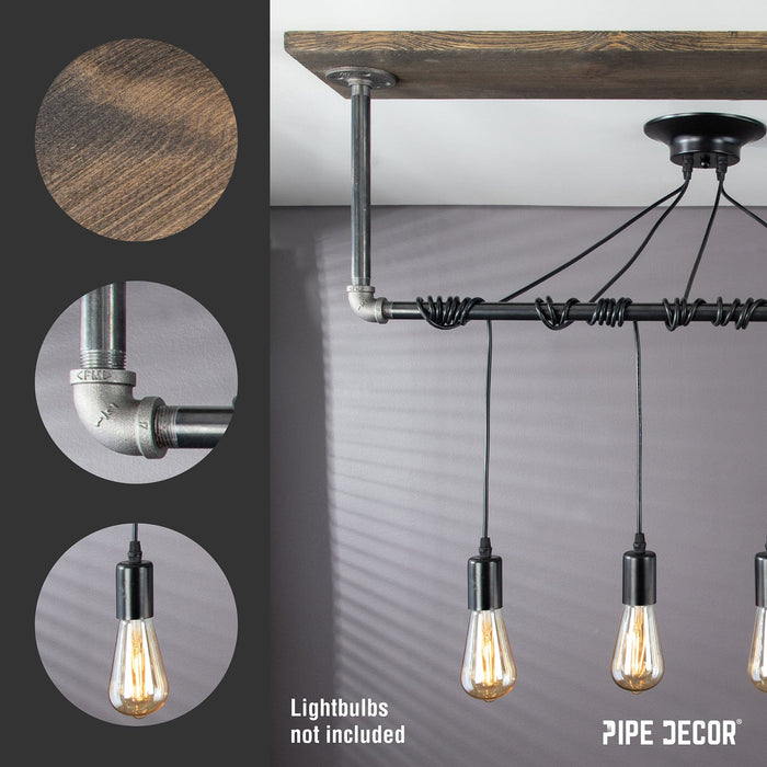 Black Spider Pendant Light Kit with Wood and Pipe Bar Hanging Accessory and 4 Adjustable Arms - Sweatfully
